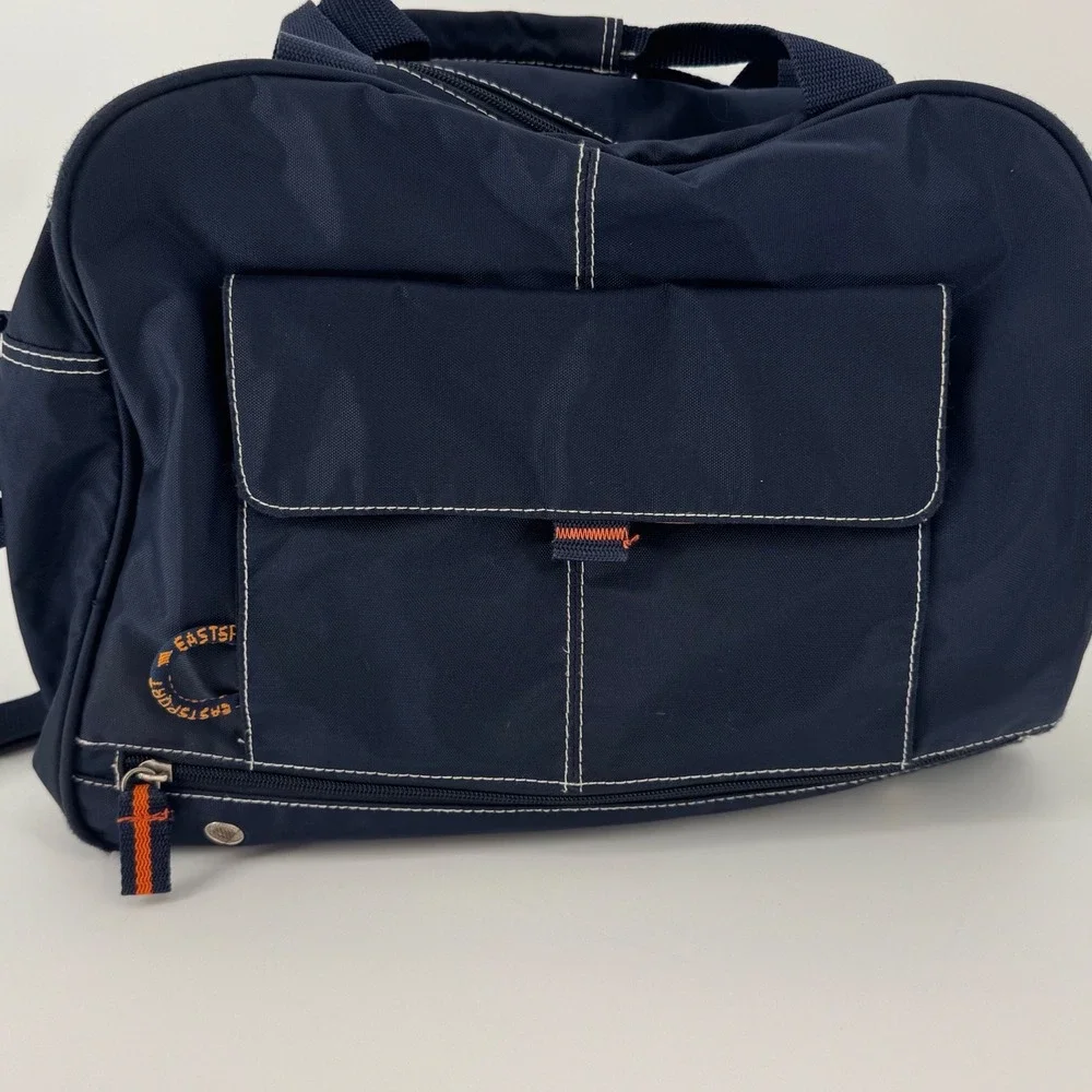 Eastsport Vintage Duffel Bag Navy Blue Orange Accent Gym Travel Weekender Large